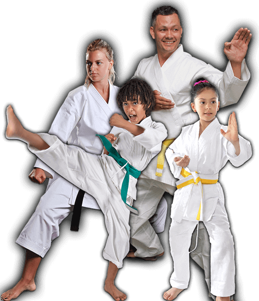 Martial Arts Lessons for Families in Bayonne NJ - Green Belt Kid Adult Group Banner